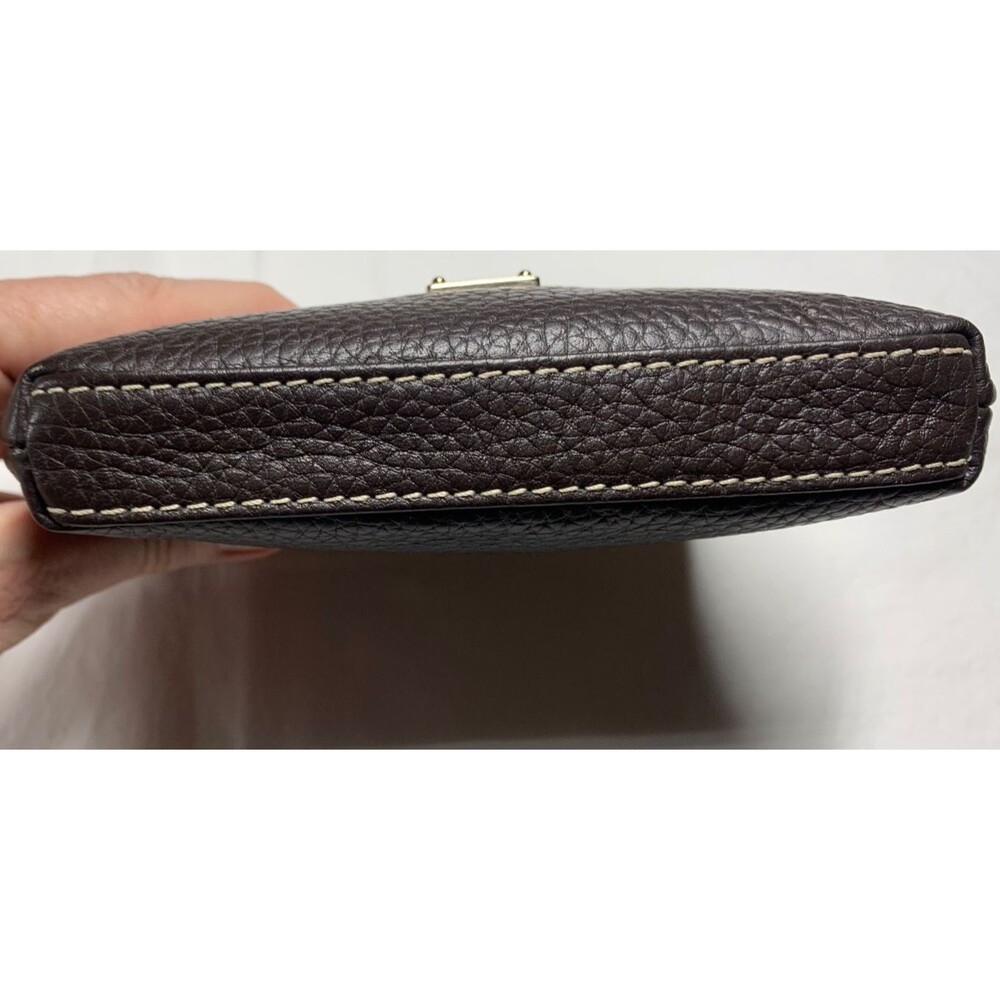 Dooney Bourke Pebbled Leather Kiss lock Coin Purse Framed Dark Brown 6" x 5"x1" - Picture 7 of 8